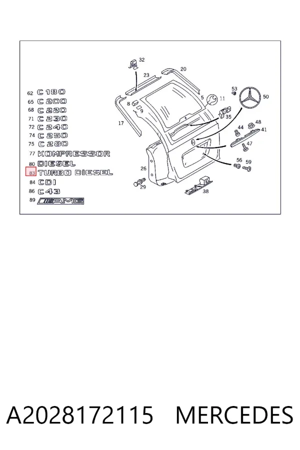 Емблема кришки багажника A2028172115 Mercedes