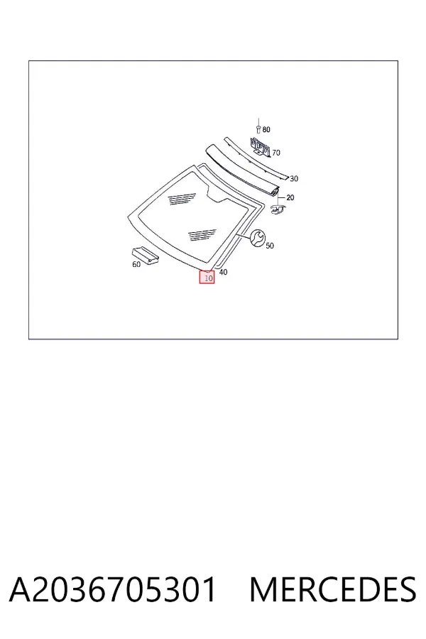 Лобове скло A2036705301 Mercedes