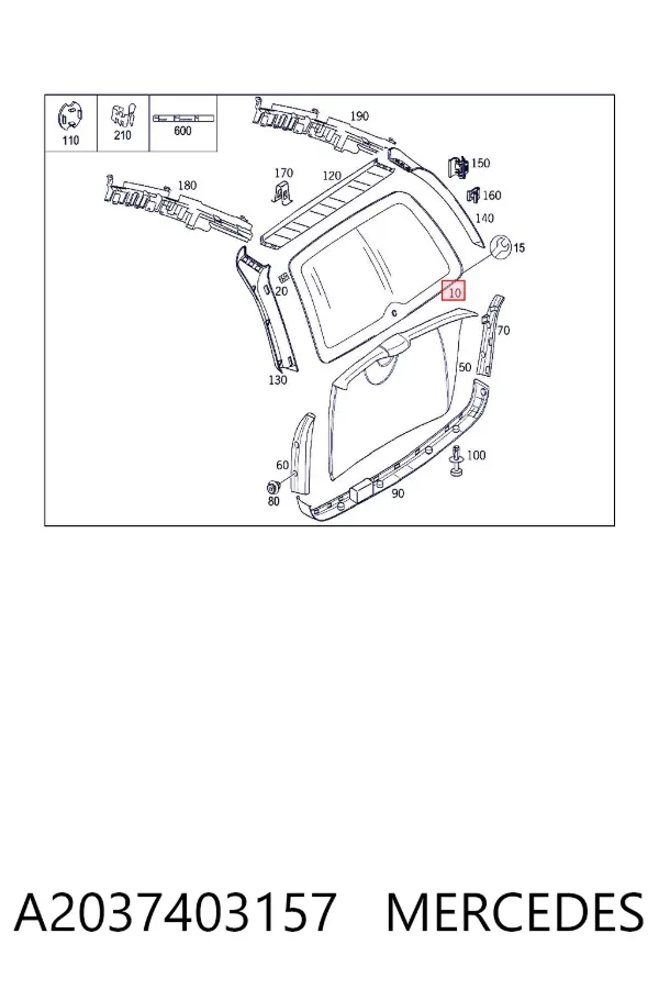 Скло заднє, 3/5-й двері (ляди) A2037403157 Mercedes