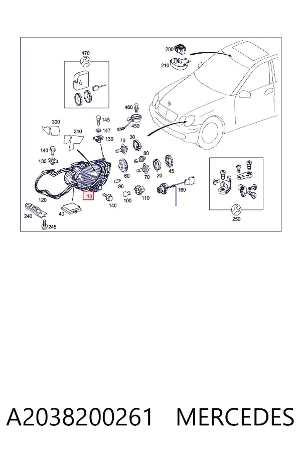 Фара права A2038200261 Mercedes
