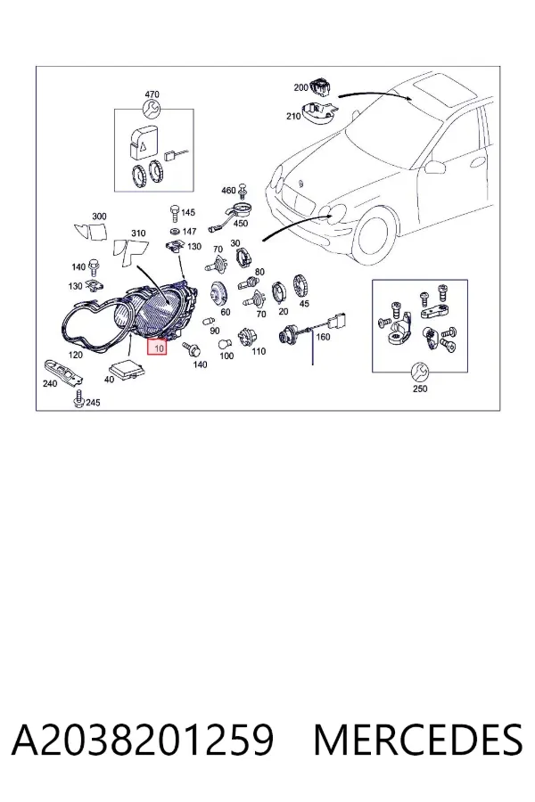 Фара права A2038201259 Mercedes