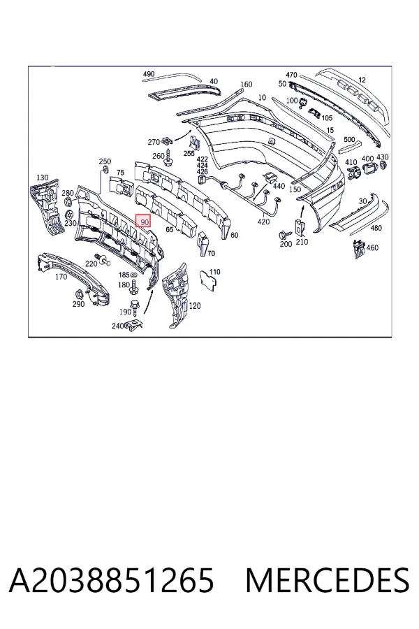 Кронштейн бампера заднього, центральний A2038851265 Mercedes