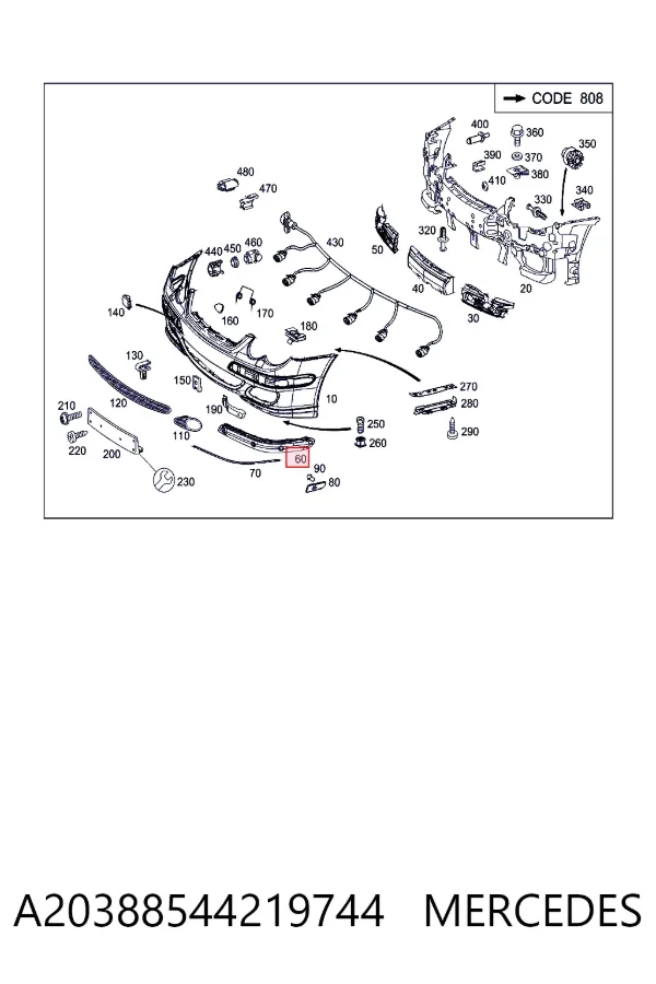 A2038854421 Mercedes Молдинг переднього бампера, правий