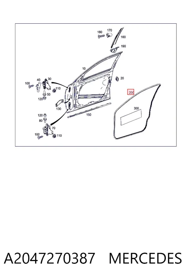 Ущільнювач двері передньої лівої і правої (на двері) A2047270387 Mercedes