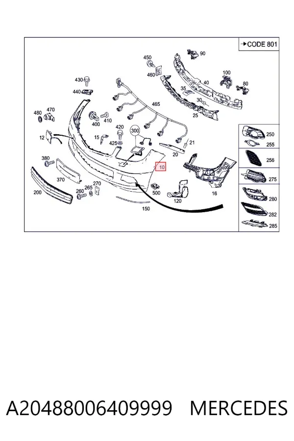Бампер передній Mercedes A2048800640