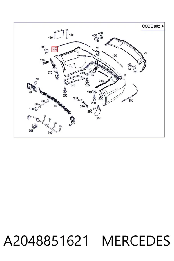 Молдинг заднього бампера, правий A2048851621 Mercedes