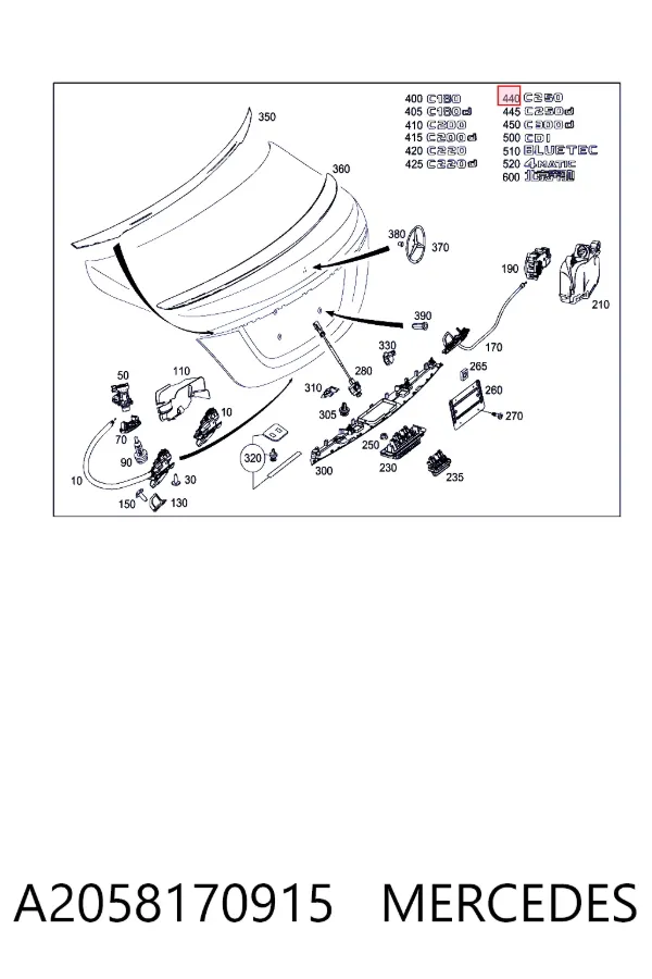 Емблема кришки багажника A2058170915 Mercedes