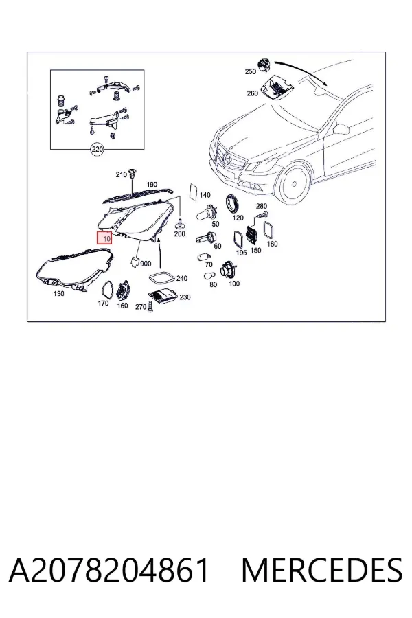 Фара права A2078204861 Mercedes