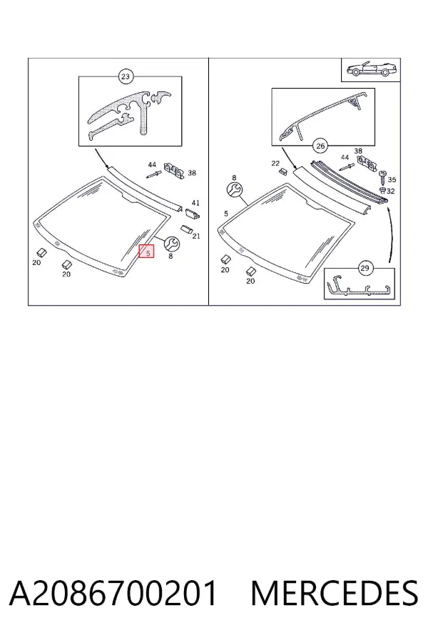 Лобове скло A2086700201 Mercedes