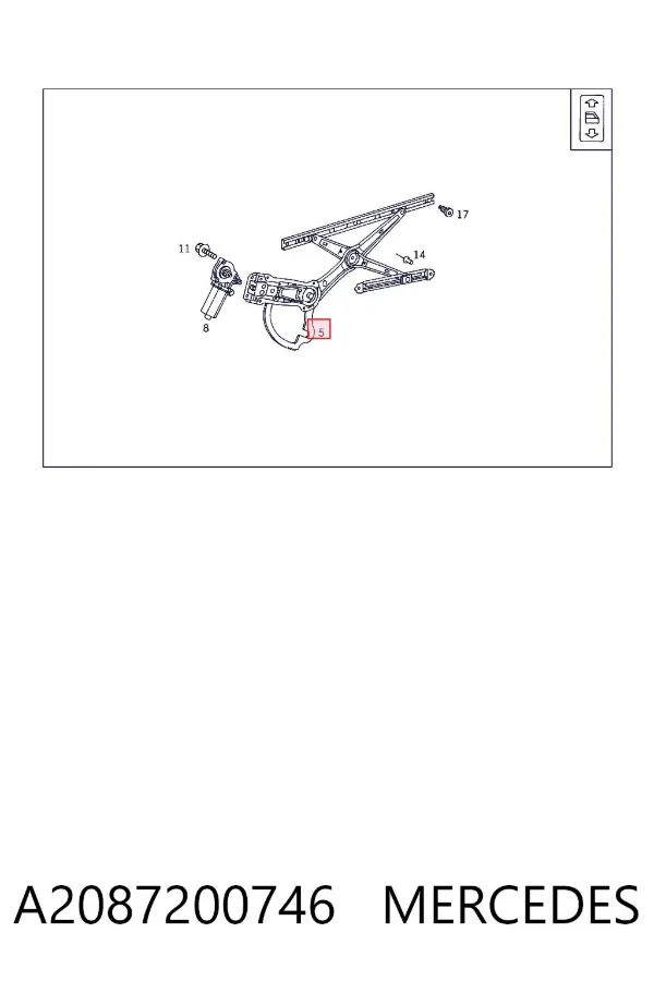 Склопідйомник передньої лівої двері A2087200746 Mercedes