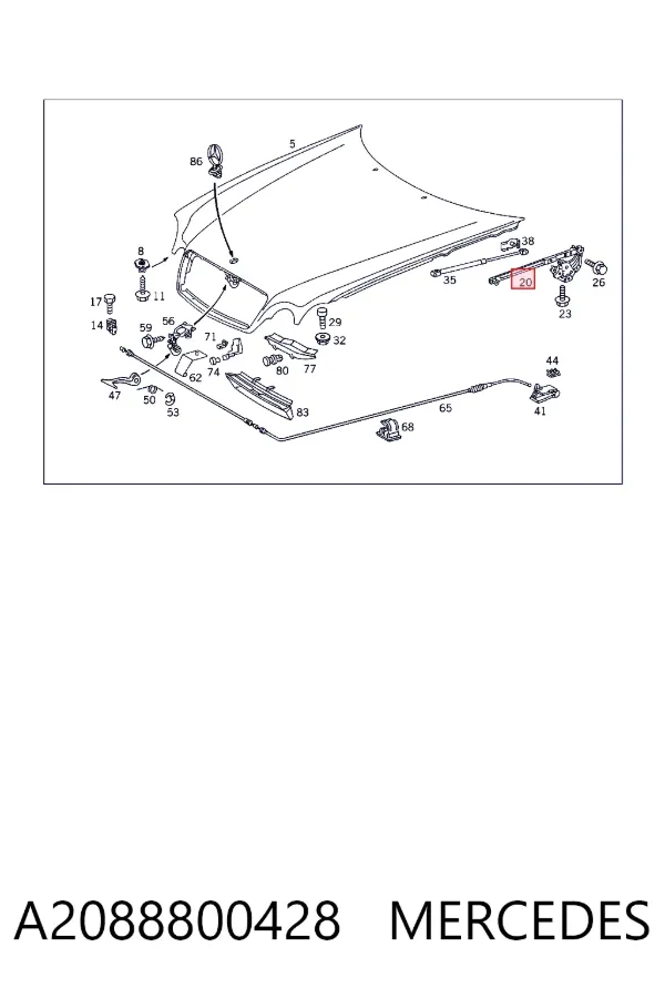Петля капота, права A2088800428 Mercedes