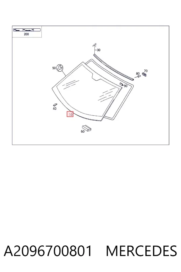 Лобове скло A2096700801 Mercedes