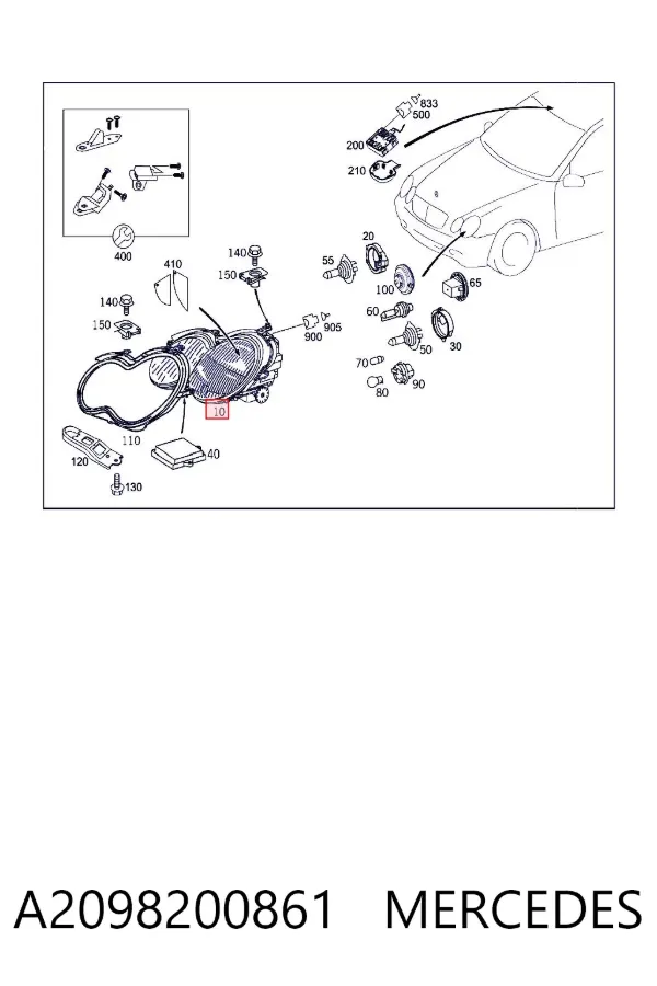 Фара права A2098200861 Mercedes