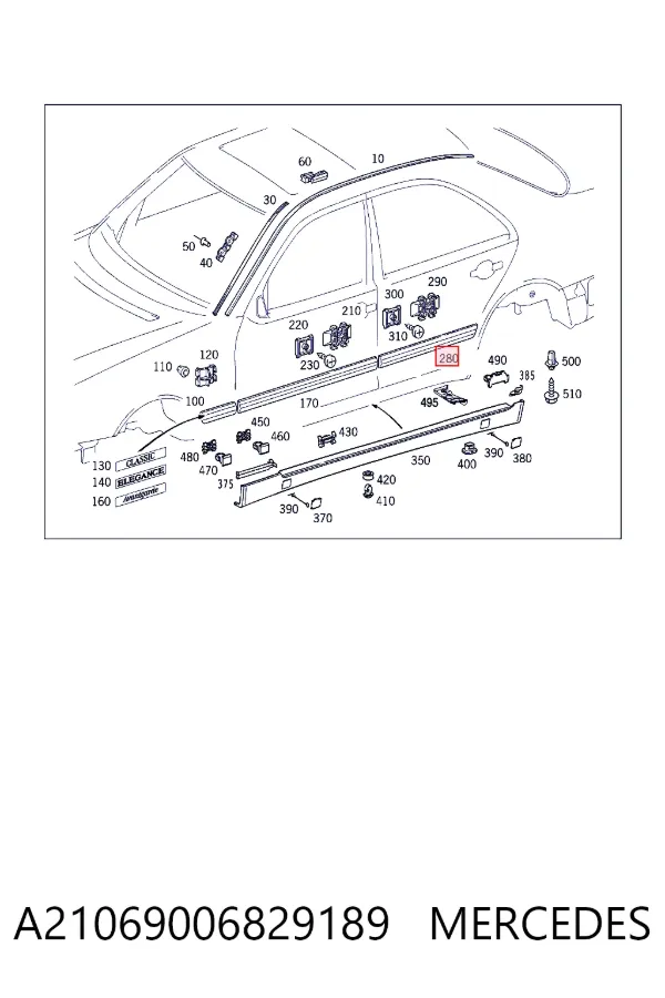 Накладка задньої правої двері Mercedes A2106900682 ціна, від 10.13 USD