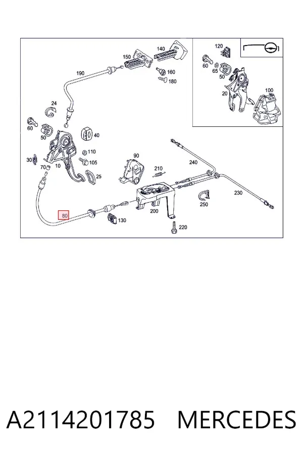 Трос ручного гальма передній A2114201785 Mercedes