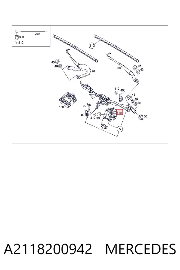 Двигун склоочисника лобового скла (трапеції) A2118200942 Mercedes