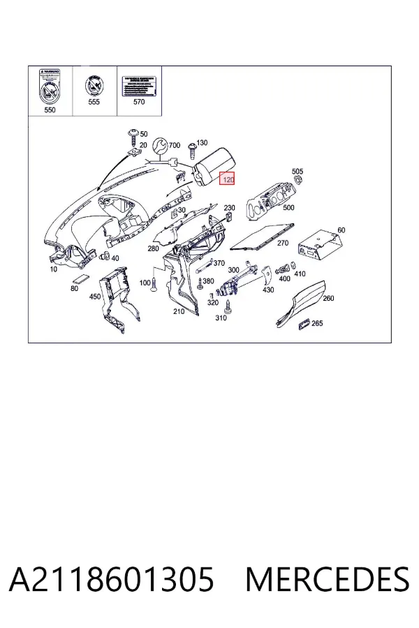 Подушка безпеки, пасажирська, AIRBAG A2118601305 Mercedes