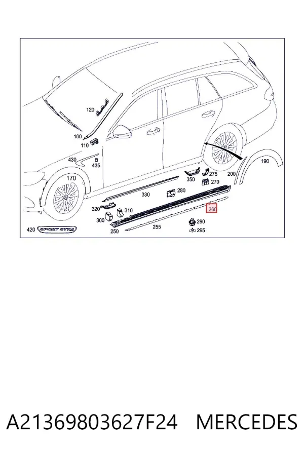 Накладка зовнішня (молдинг) порога, задня ліва A21369803627F24 Mercedes