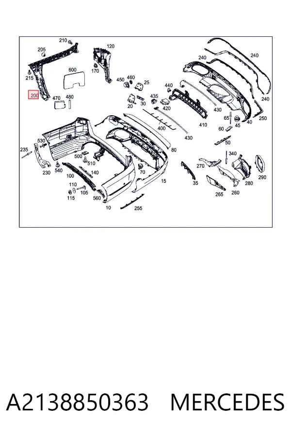 Направляюча заднього бампера, ліва A2138850363 Mercedes