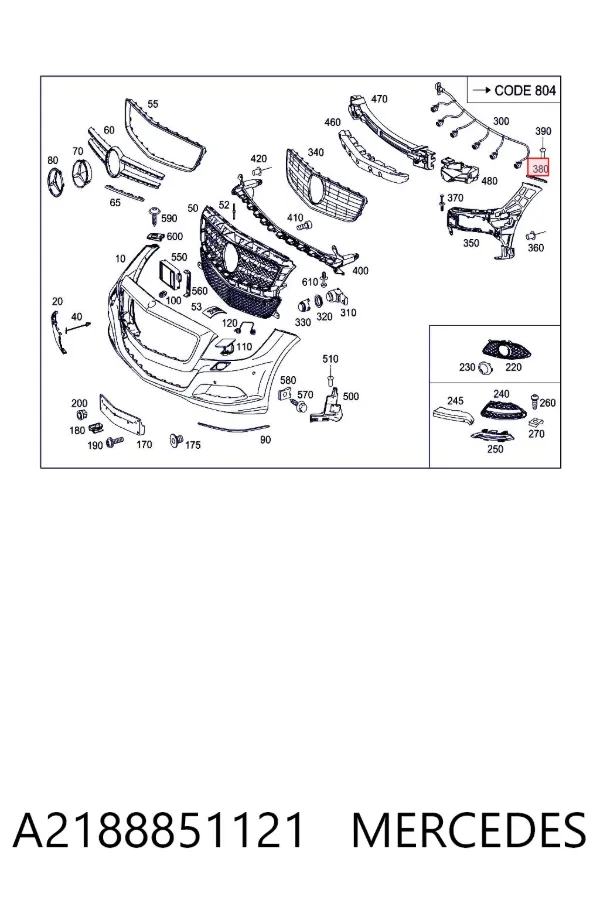 Кронштейн бампера переднього, лівий A2188851121 Mercedes