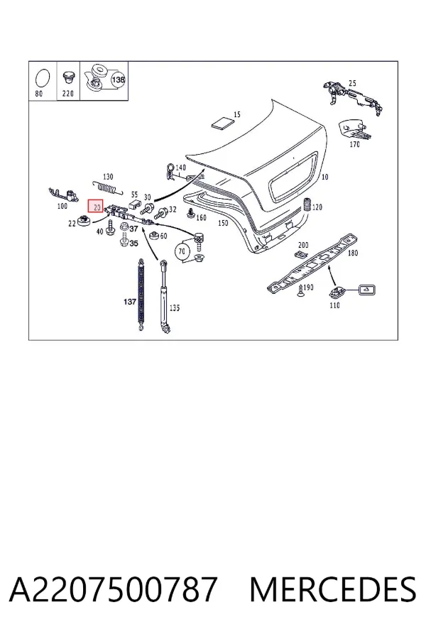 Петля кришки багажника A2207500787 Mercedes