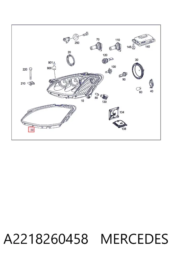 Рамка/облицювання фари правої A2218260458 Mercedes
