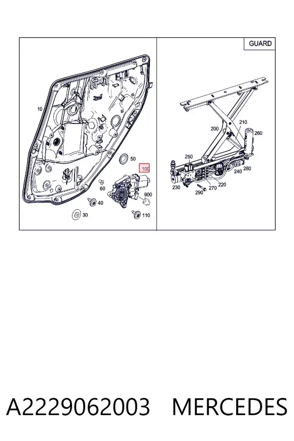 Двигун стеклопод'емника двері задньої, правої A2229062003 Mercedes