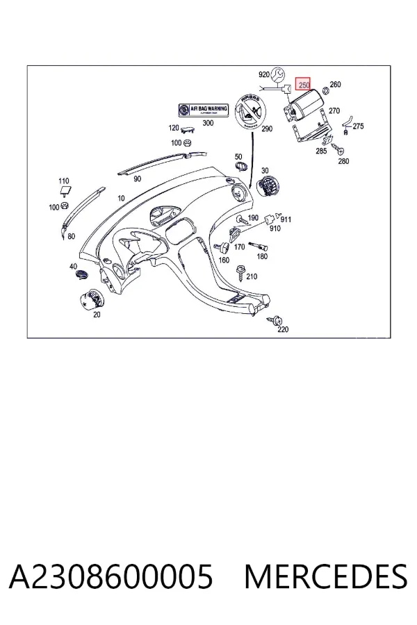 Подушка безпеки, пасажирська, AIRBAG A2308600005 Mercedes