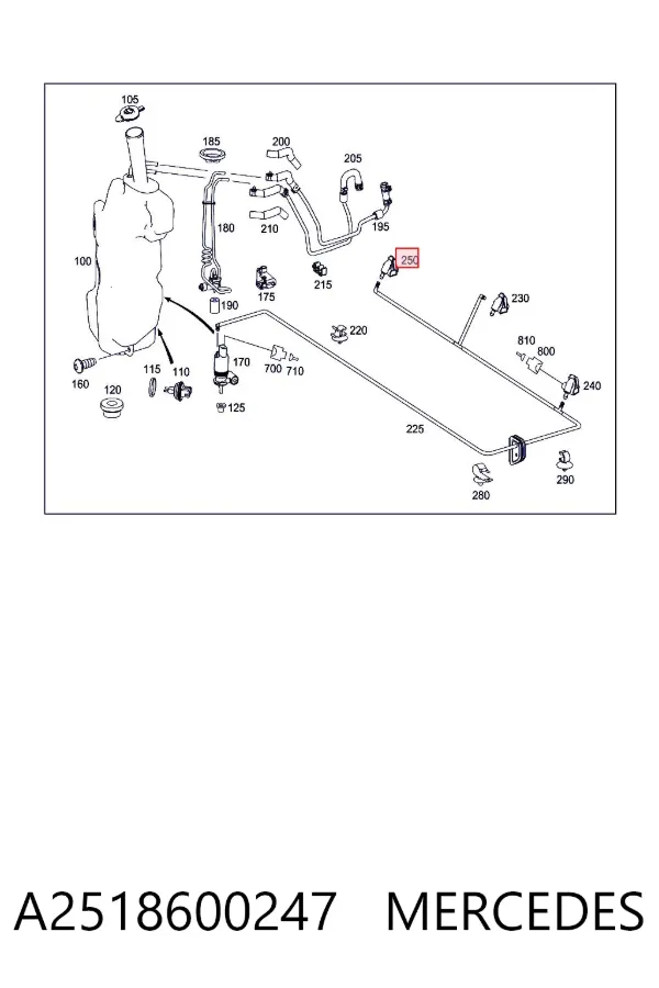 Форсунка омивача скла лобового, права A2518600247 Mercedes