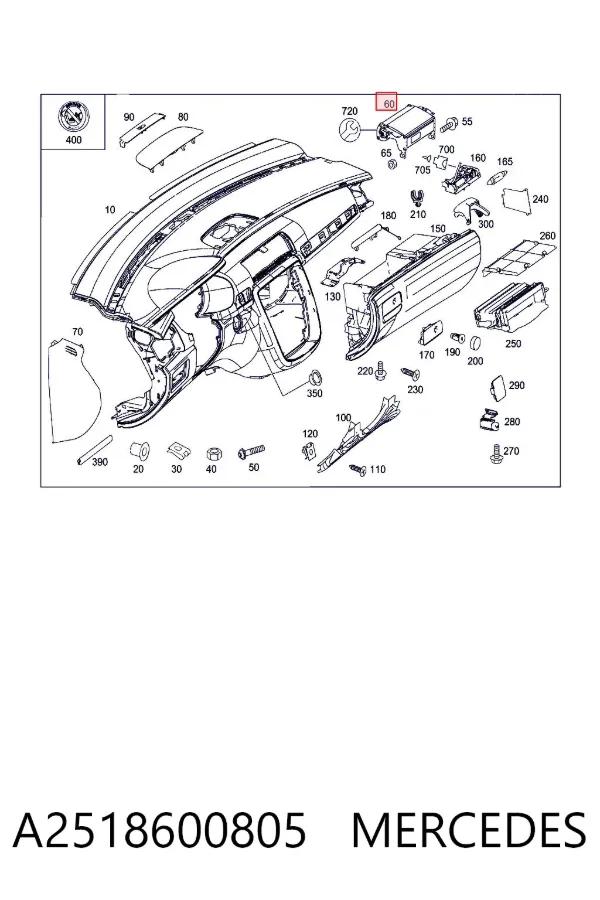 Подушка безпеки, пасажирська, AIRBAG A2518600805 Mercedes