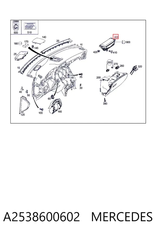 Подушка безпеки, пасажирська, AIRBAG A2538600602 Mercedes