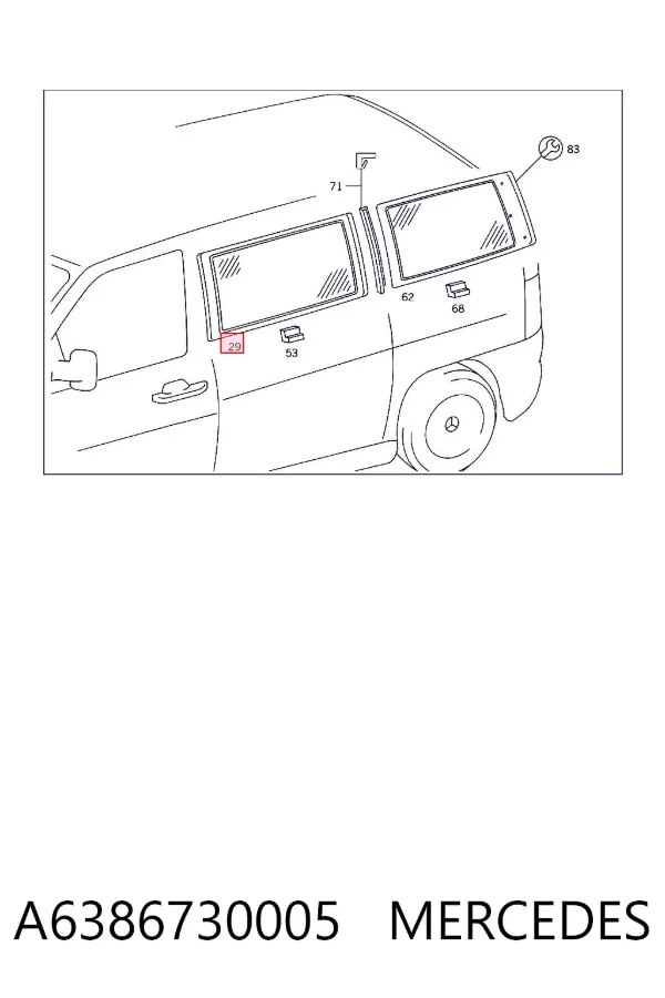 Скло багажного відсіку, ліве A6386730005 Mercedes