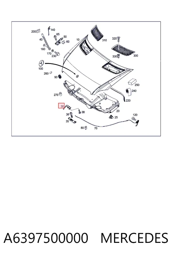 Стояк-гак замка капота A6397500000 Mercedes