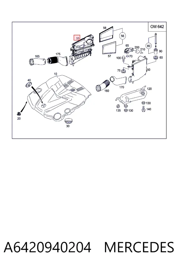 Корпус повітряного фільтра, правий A6420940204 Mercedes