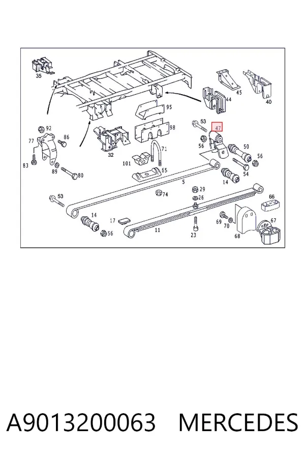 Серьга задньої ресори A9013200063 Mercedes