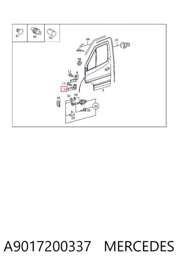 Петля передніх дверей, лівої A9017200337 Mercedes