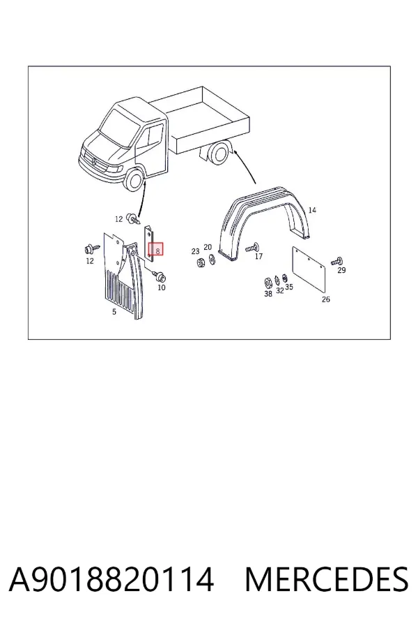 Комплект монтажний бризковиків, передніх A9018820114 Mercedes