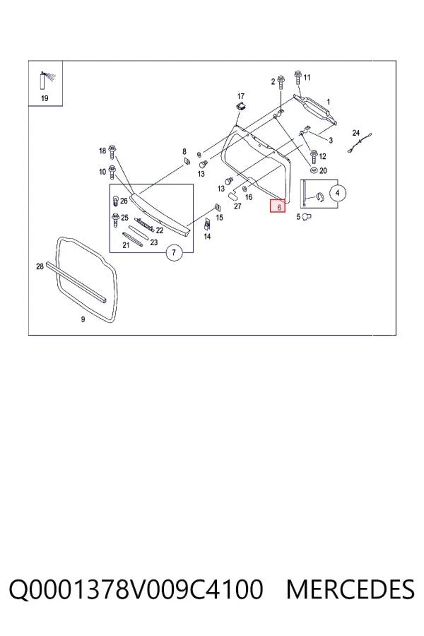 Скло заднє, 3/5-й двері (ляди) Q0001378V009C4100 Mercedes