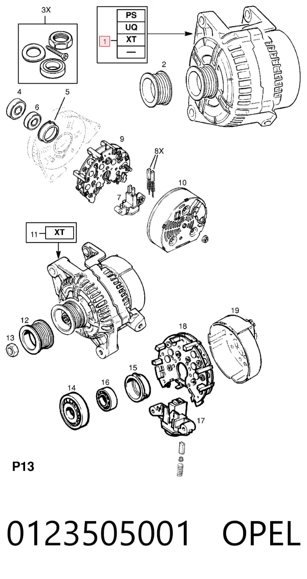Генератор 0123505001 Opel