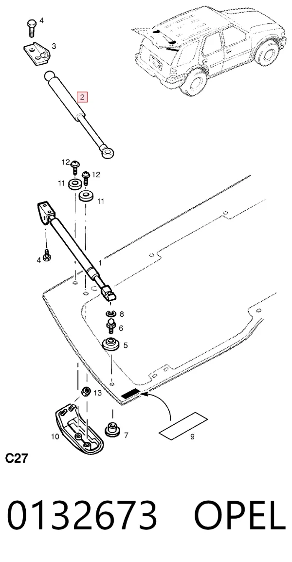 Амортизатор скла задніх, 3/5-ї двері (ляди) 0132673 Opel