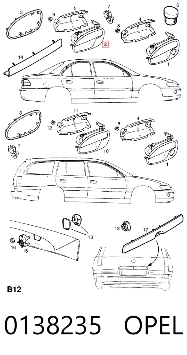 Ручка задньої двері зовнішня ліва 0138235 Opel