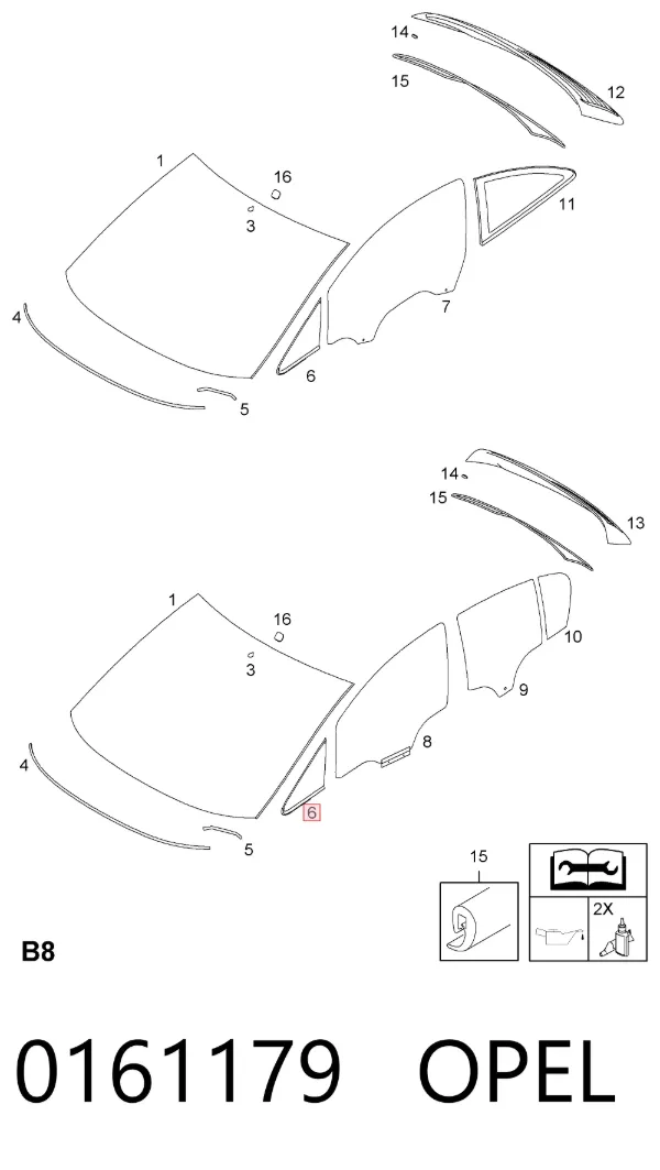 Скло бічне (спальника) ліве 0161179 Opel