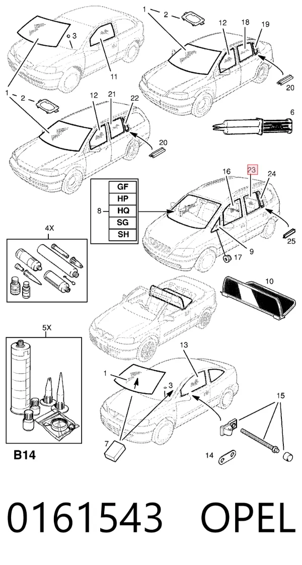 Скло задньої двері лівої 0161543 Opel