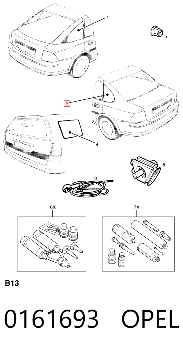 Скло багажного відсіку, ліве 0161693 Opel