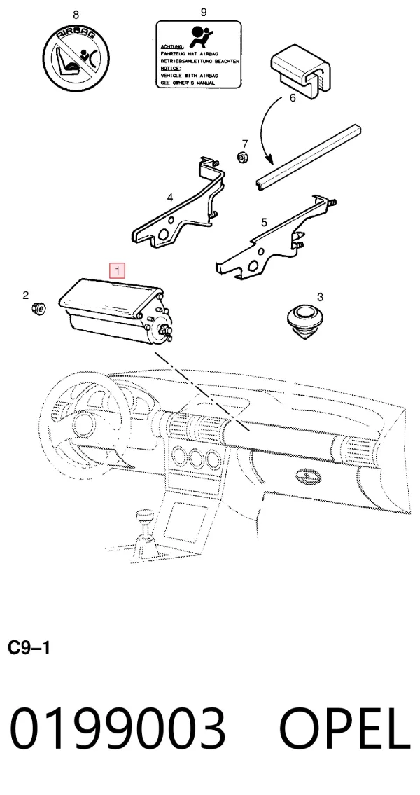 Подушка безпеки, пасажирська, AIRBAG 0199003 Opel
