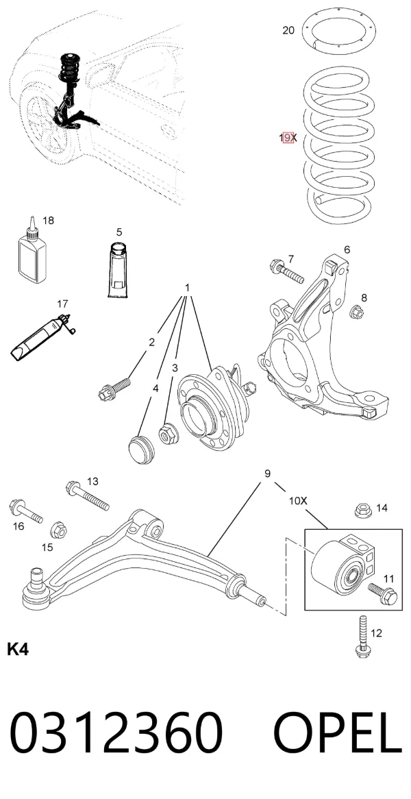 Пружина передня 0312360 Opel