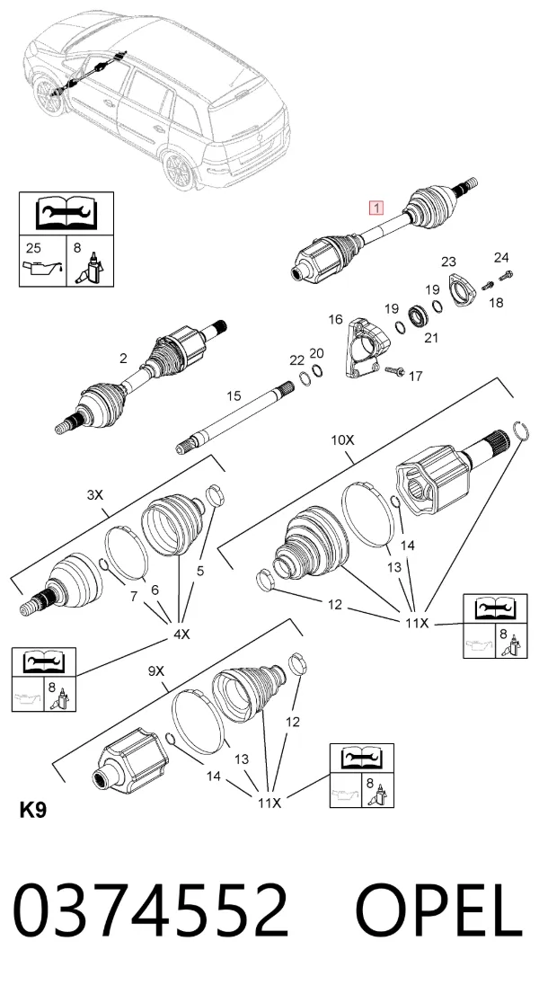 Піввісь права 0374552 Opel