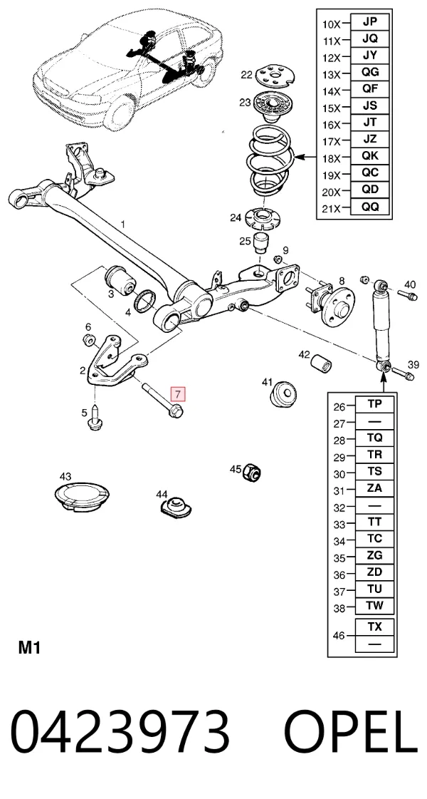 Болт кріплення задньої балки (підрамника) 0423973 Opel