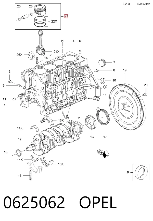 Поршень з пальцем без кілець, STD 0625062 Opel