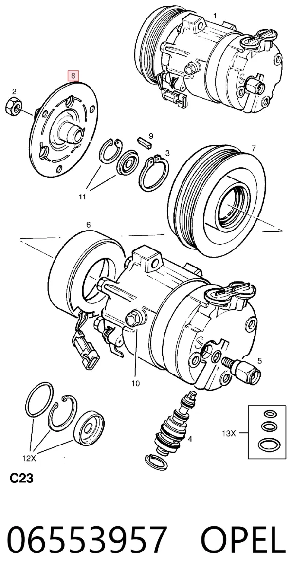 Муфта компресора кондиціонера 06553957 Opel